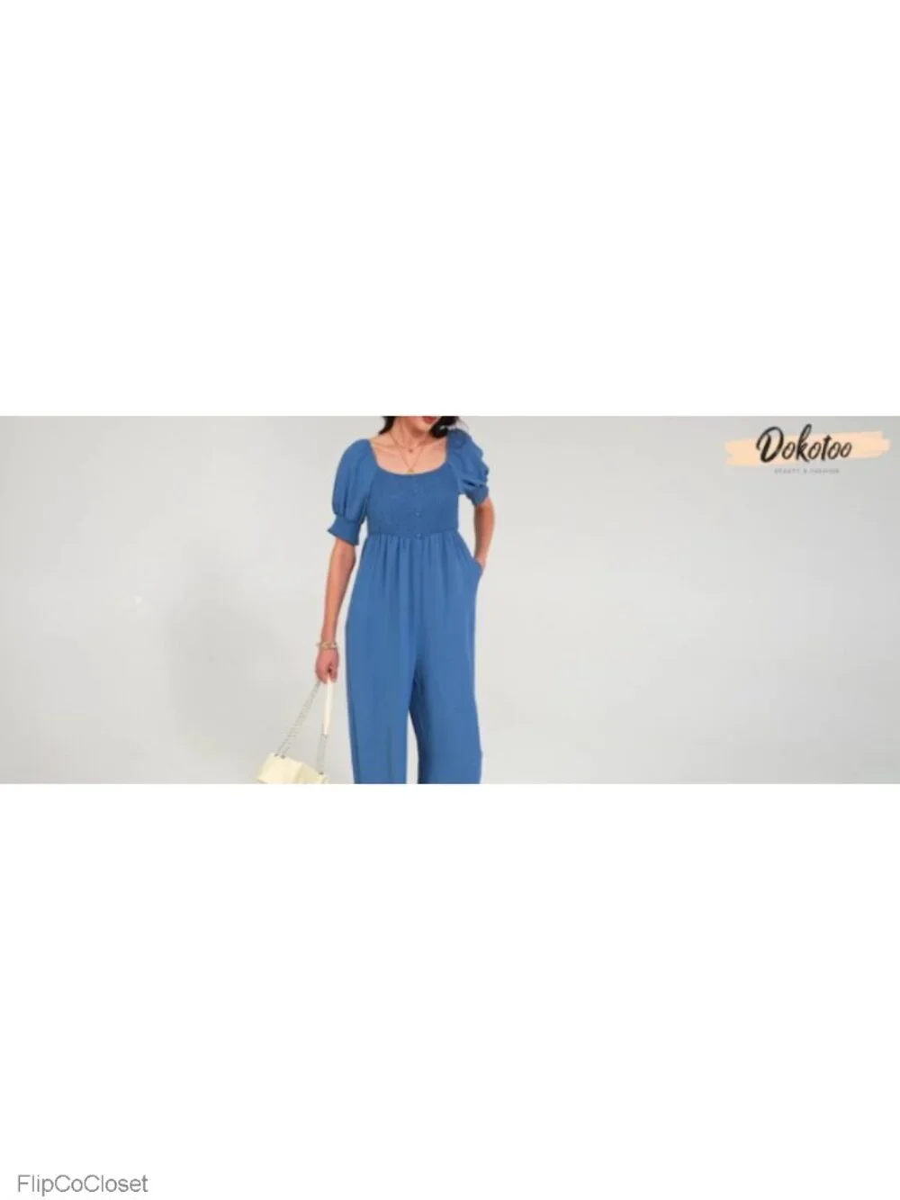 Women's Wide Leg Jumpsuit Lantern Sleeve Romper with Pockets Summer